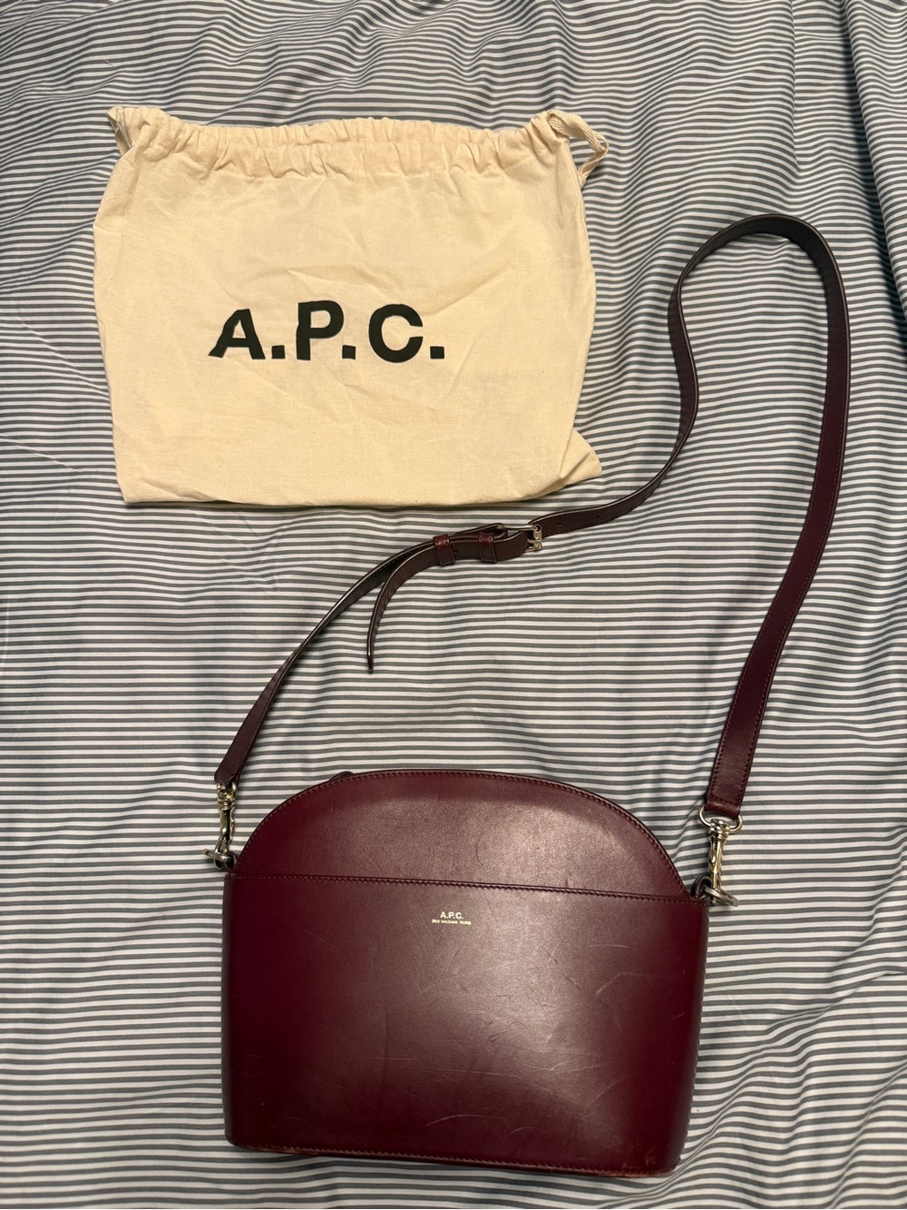 A.P.C. Burgundy Leather Demi-Lune Crossbody